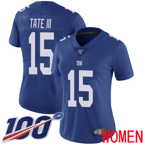 Women New York Giants 15 Golden Tate III Royal Blue Team Color Vapor Untouchable Limited Player 100th Season Football NFL Jersey